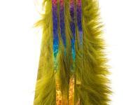 Hareline Bling Rabbit Strips - Olive with Holo Rainbow Accent